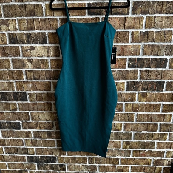 Lulu's Green Sheath Midi Dress Spaghetti Strap - Picture 3 of 7
